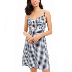 LOFT Black and White Gingham Twist Cutout Cami Dress - Size 8